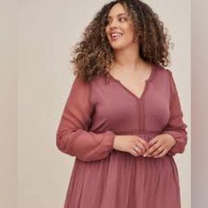 Torrid Babydoll Fabric Mix Super Soft Balloon Sleeve Top in Mauve Plus Size 1